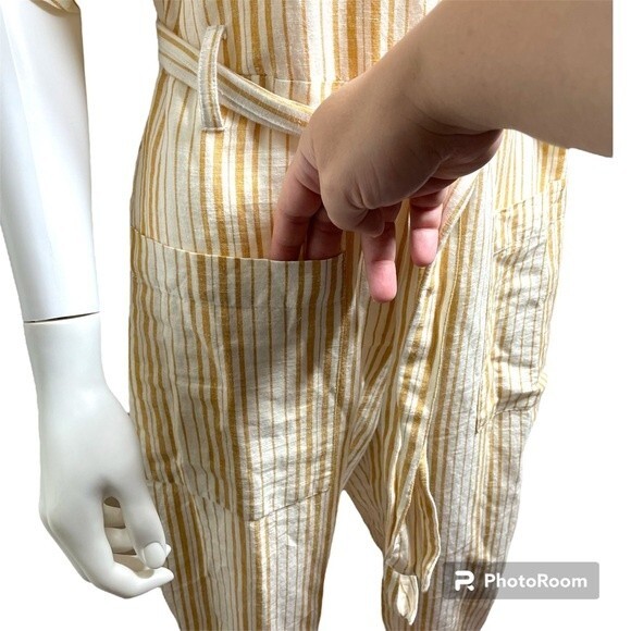 Topshop Yellow White Striped Linen Blend Jumpsuit Romper U.S. Size 8 - Picture 8 of 13